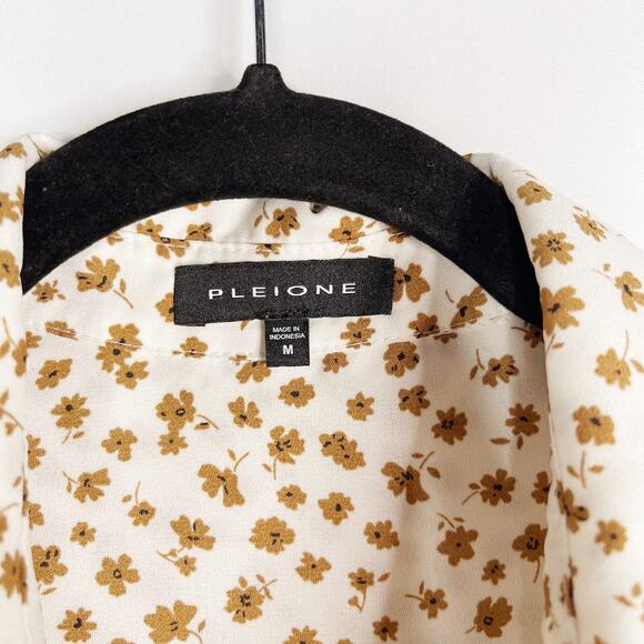 Pleione Medium Cream Orange Ditsy Floral Long Sleeve Blouse V Neck Pleated Back - Picture 5 of 10